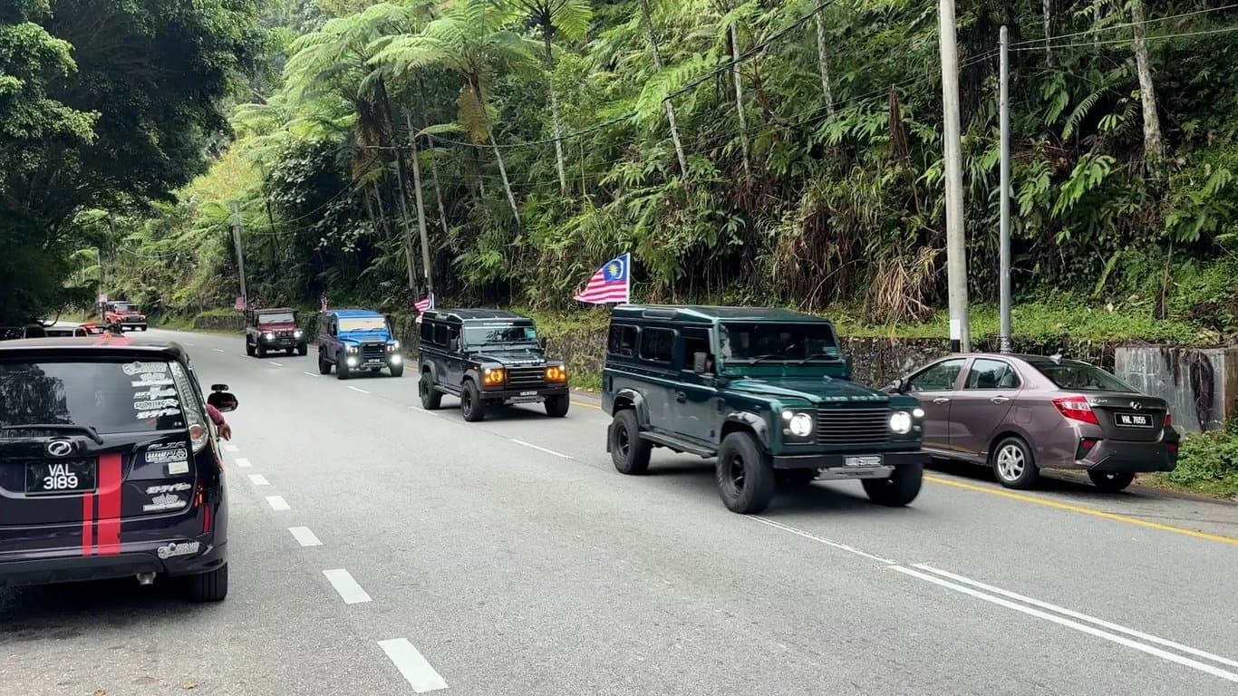 Self-drive convoy cruising through lush highland forest during a curated adventure tour with Fair Future Travels